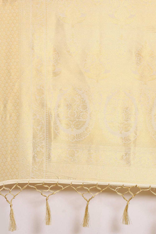 Buy Off White Art Silk Ethnic Motif Design One Minute Saree Online - Side