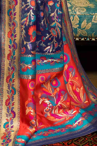 Alina Navy Blue Modal Floral Woven Design Banarasi One Minute Saree