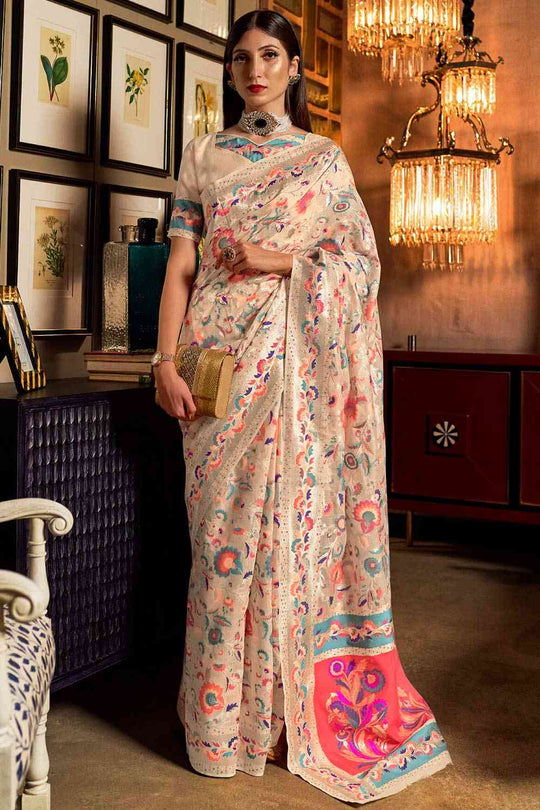 Katya Cream Modal Woven Ready to Wear One Minute Saree