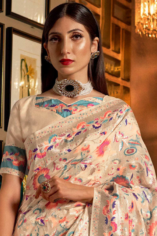 Katya Cream Modal Woven Ready to Wear One Minute Saree