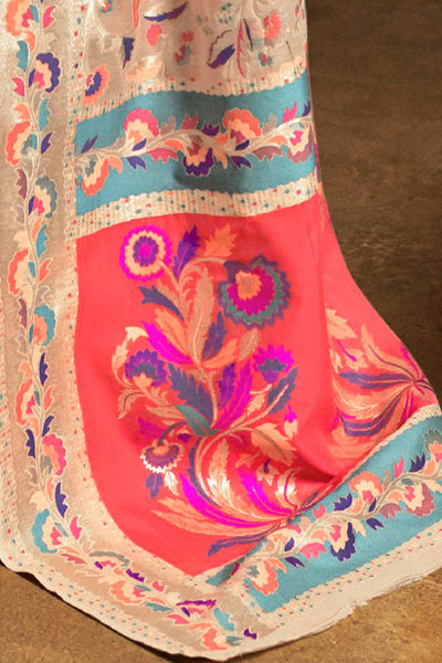 Katya Cream Modal Floral Woven Design Banarasi One Minute Saree
