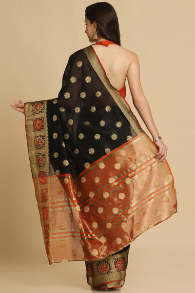 Buy Black Resham Woven Art Silk One Minute Saree Online - Zoom In