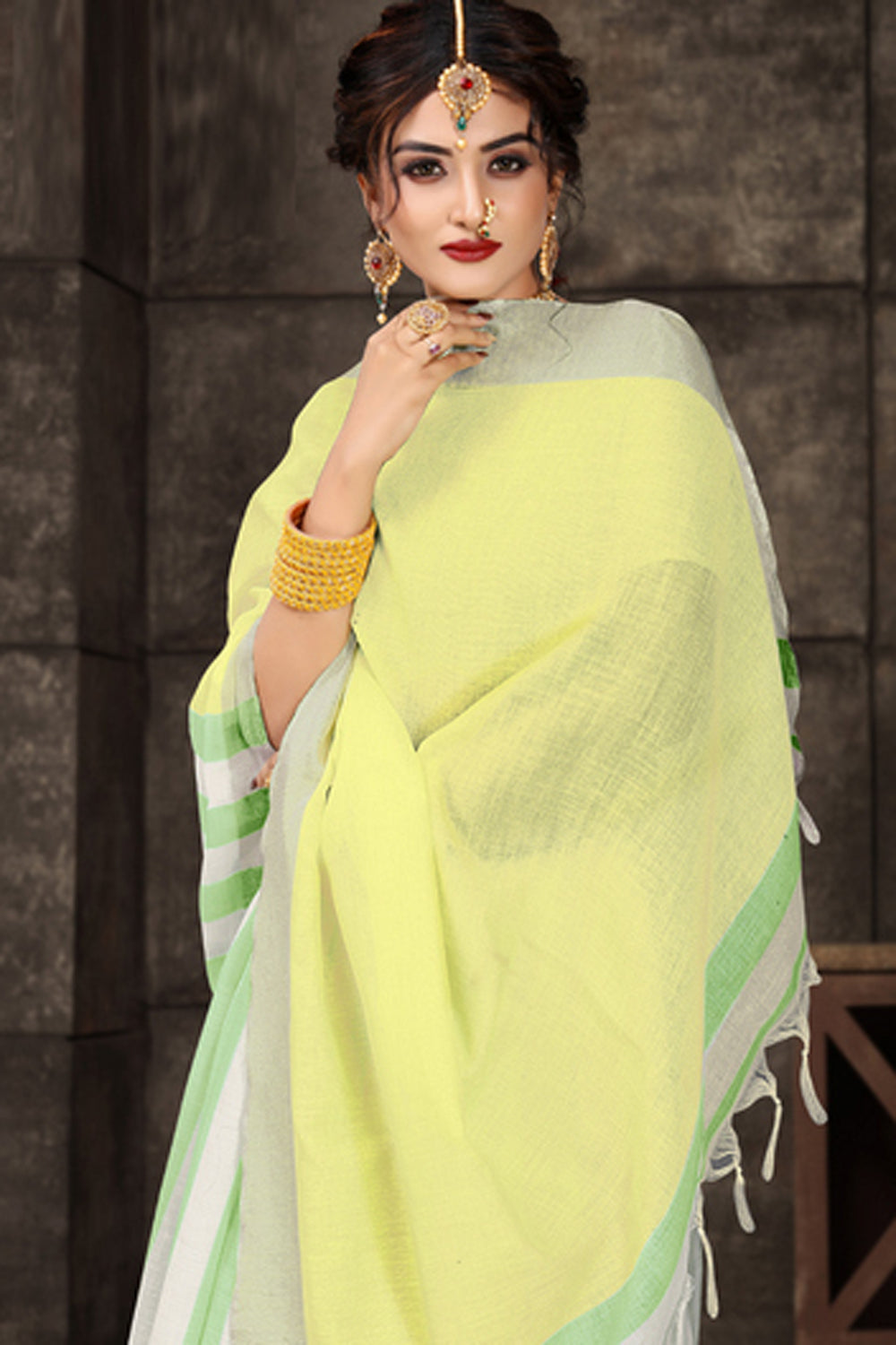Buy Light Green Cotton Art Silk Printed One Minute Saree Online - Back 