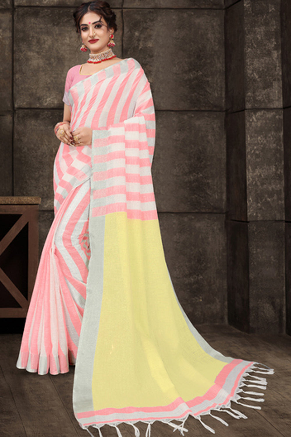 Buy Light Pink Cotton Art Silk Printed One Minute Saree Online