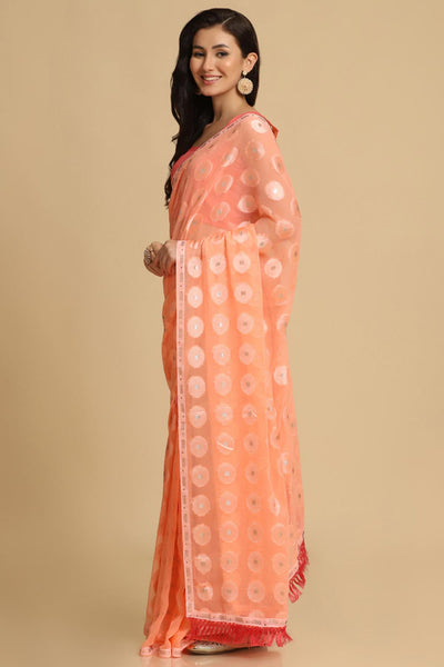 Buy Light Peach Thread Work Chiffon One Minute Saree Online - Zoom Out