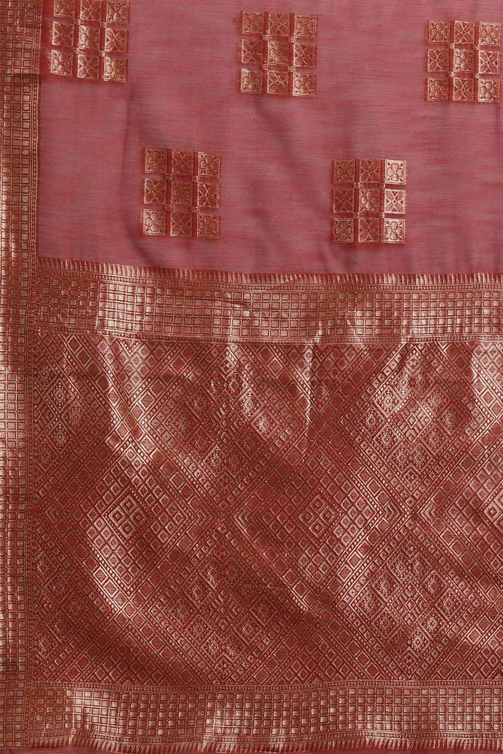 Buy Rust Woven Linen One Minute Saree Online - Side