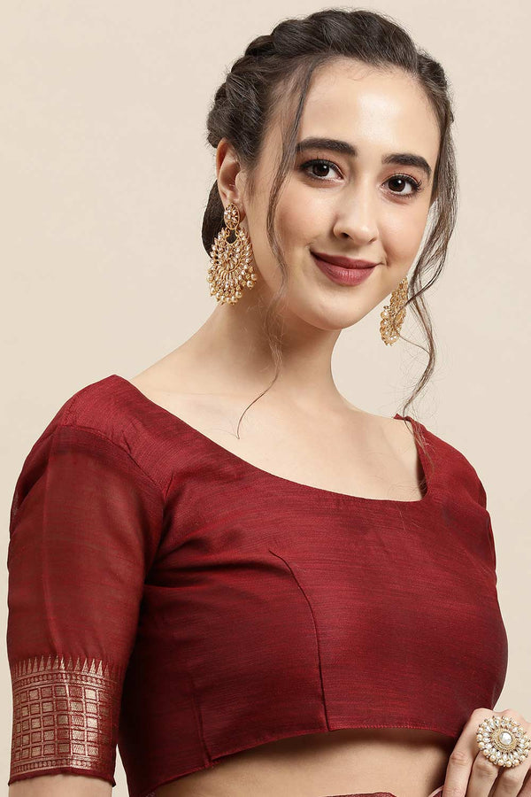 Buy Rust Woven Linen One Minute Saree Online - Zoom Out