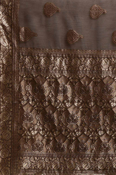 Buy Brown Woven Linen One Minute Saree Online - Side
