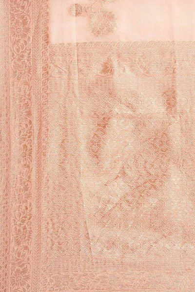 Mirai Peach Floral Woven Blended Linen One Minute Saree
