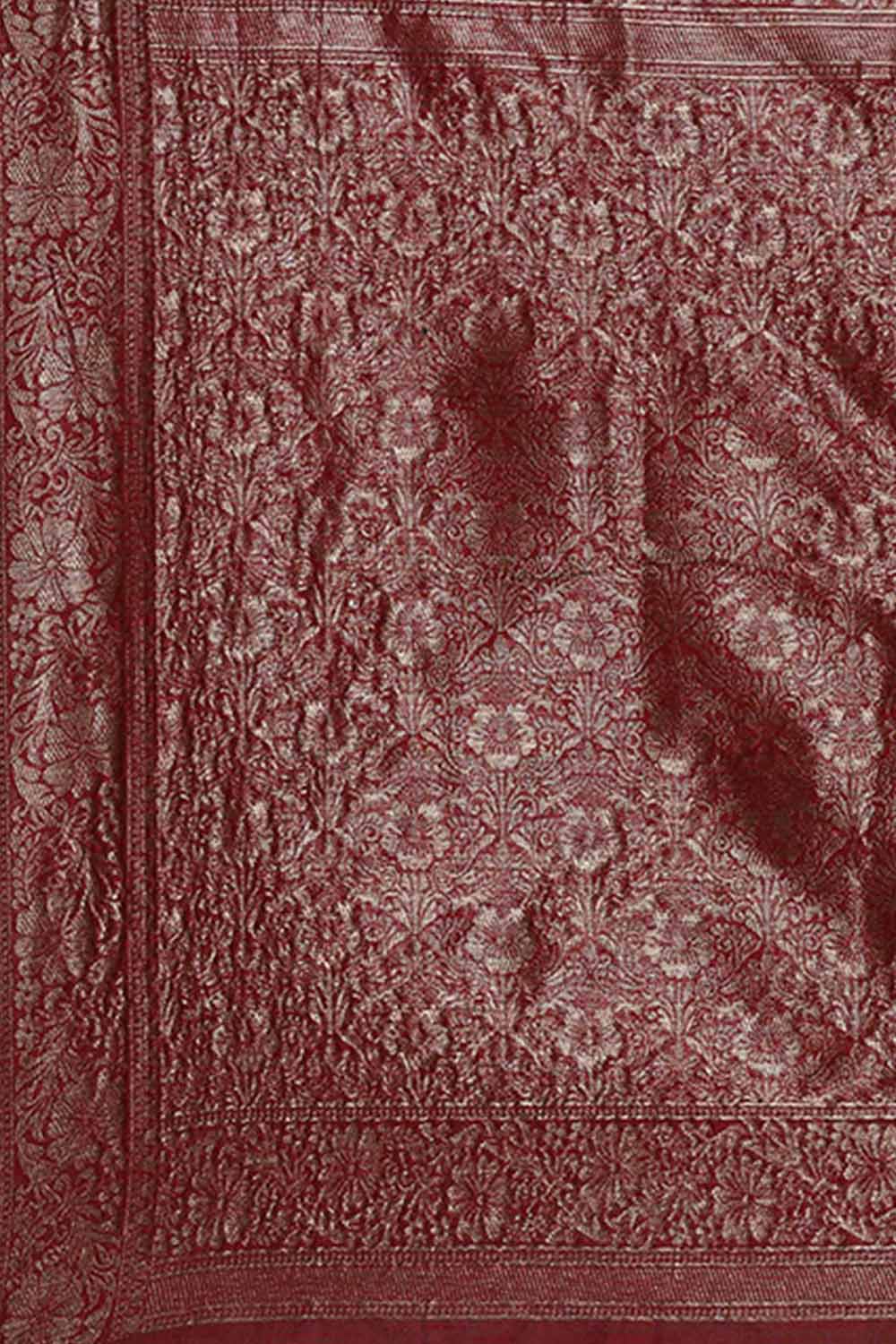 Nabela Burgundy Linen Floral Woven Ready to Wear One Minute Saree