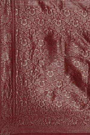 Nabela Burgundy Floral Woven Linen One Minute Saree