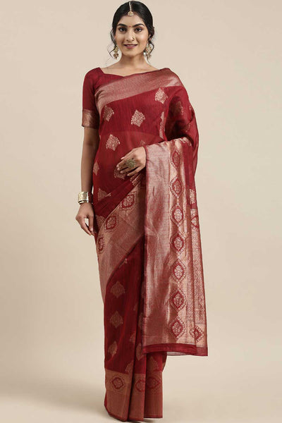 Marni Maroon Floral Woven Linen One Minute Saree
