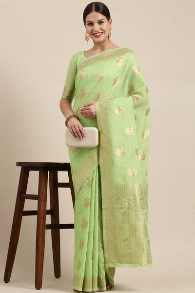 Chaya Green Bagh Blended Linen One Minute Saree