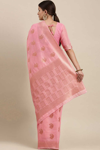 Sia Pink Bagh Blended Linen One Minute Saree