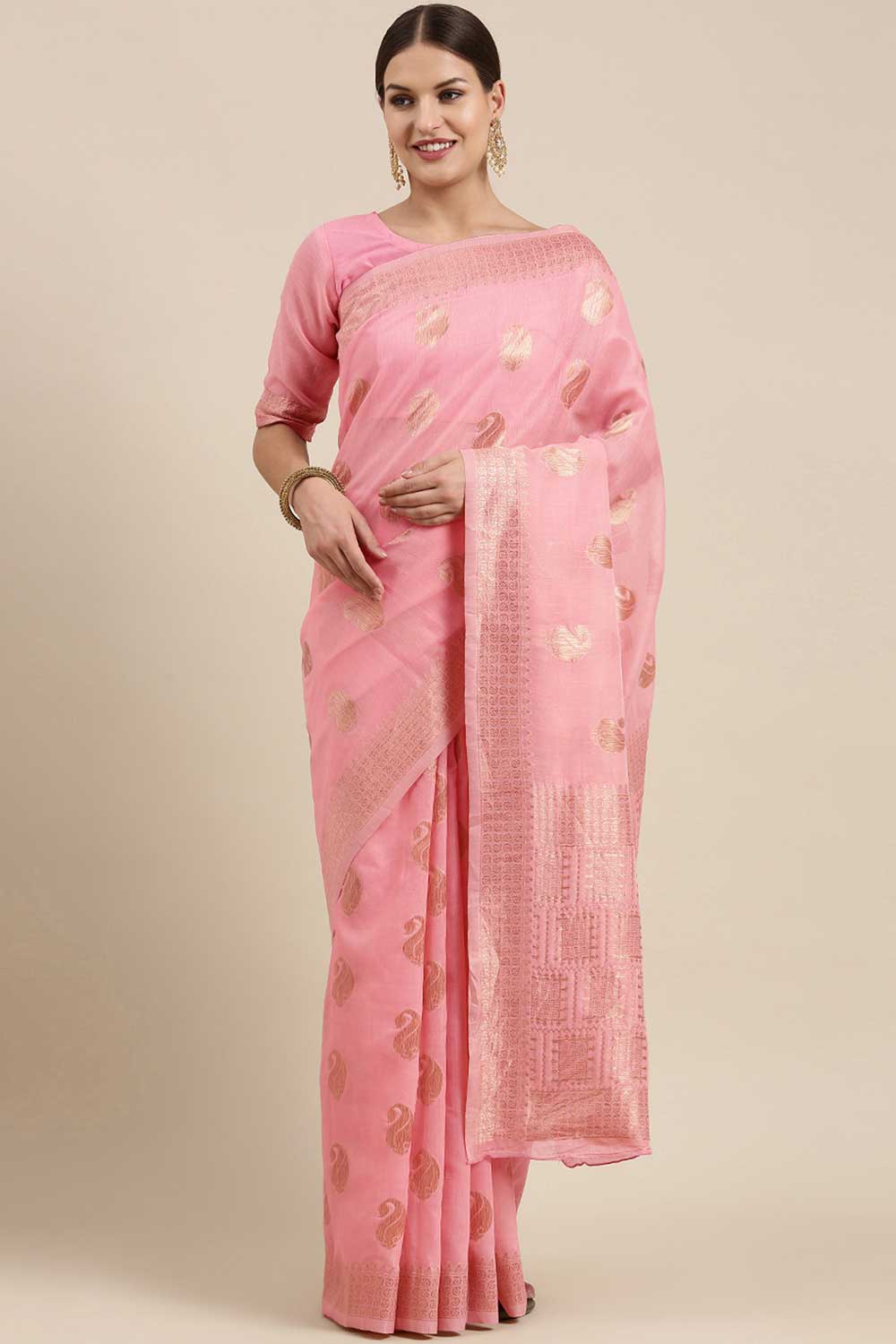 Sia Pink Bagh Blended Linen One Minute Saree