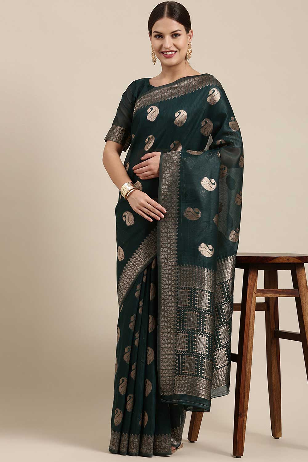 Tanya Green Bagh Blended Linen One Minute Saree