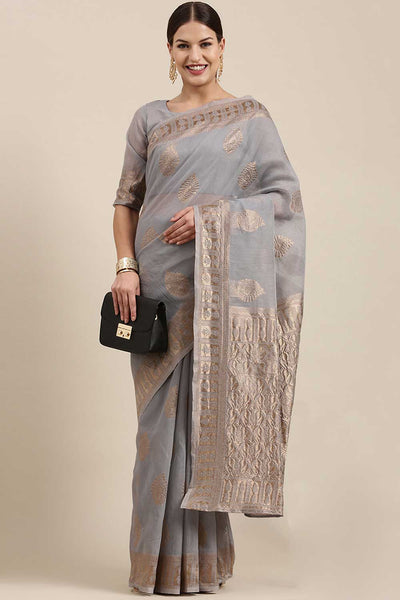 Gina Grey Bagh Blended Linen One Minute Saree