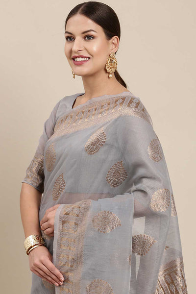 Gina Grey Bagh Blended Linen One Minute Saree