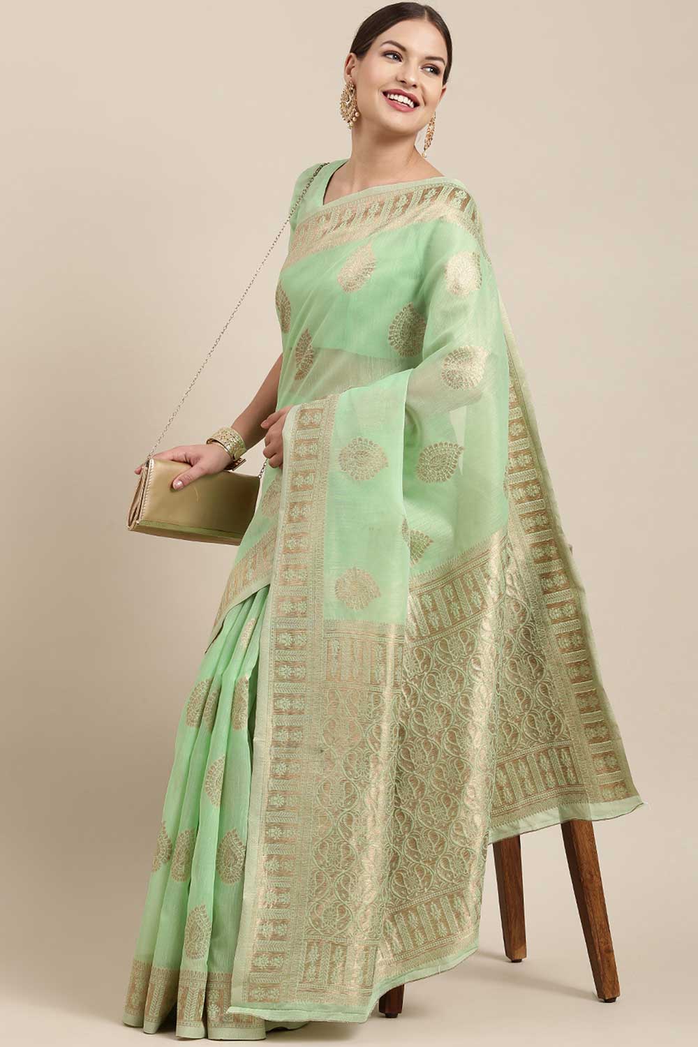 Mindy Green Bagh Blended Linen One Minute Saree