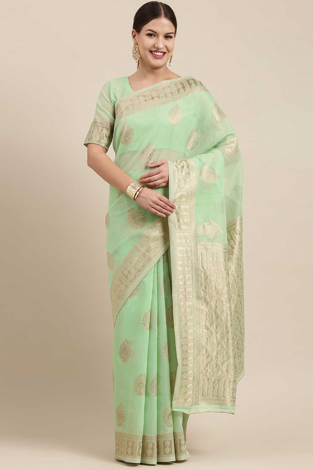Mindy Green Bagh Blended Linen One Minute Saree