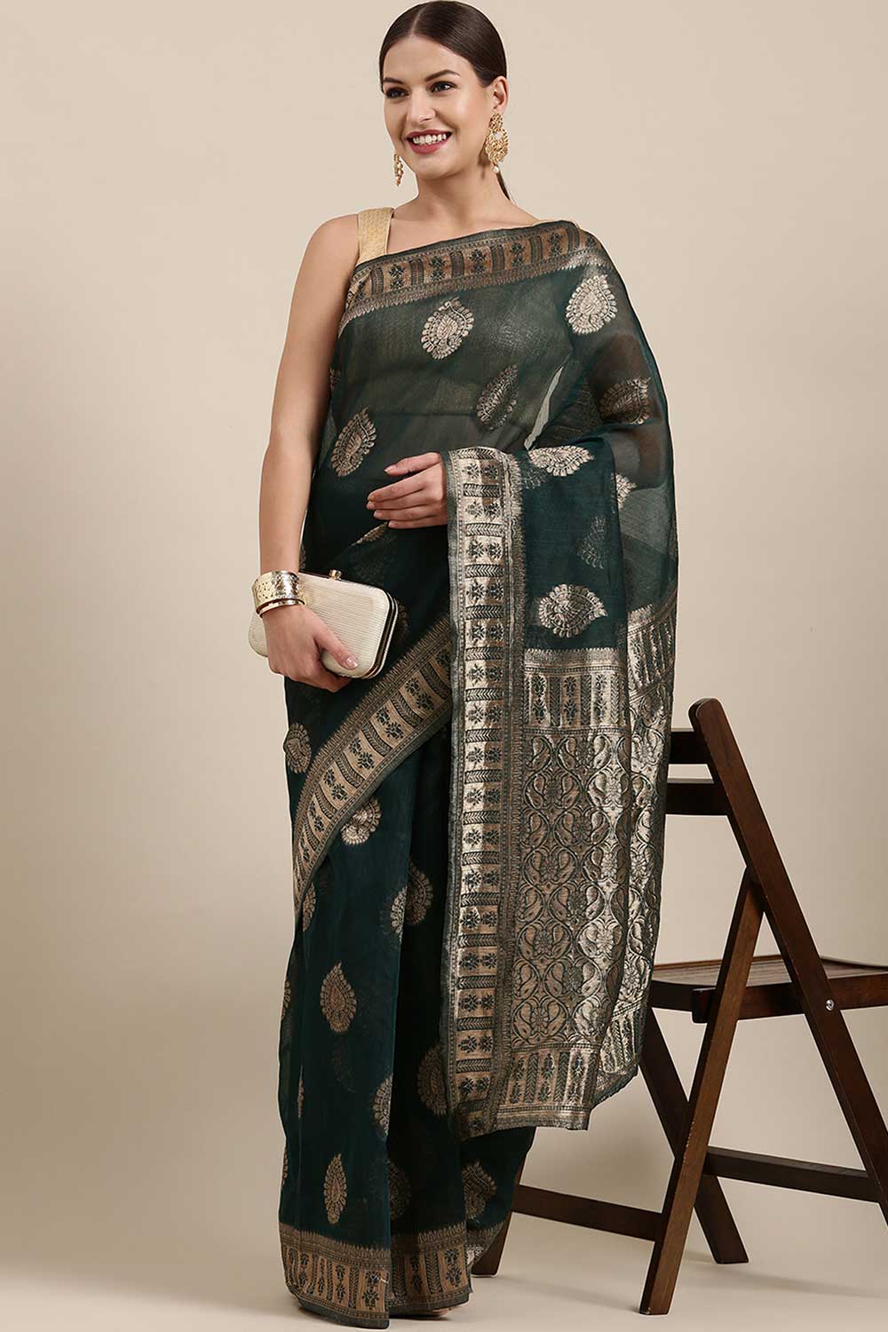Karish Green Bagh Blended Linen One Minute Saree