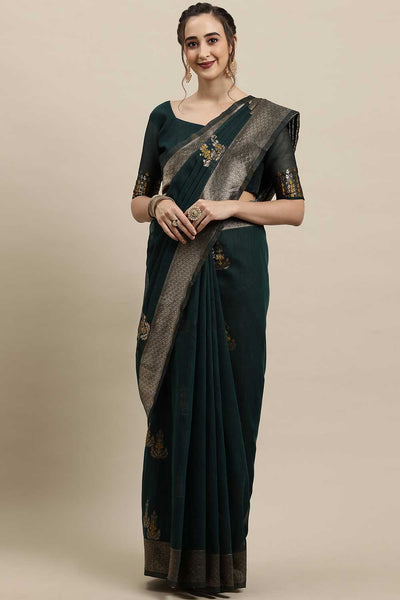 Kylie Green Floral Woven Linen One Minute Saree
