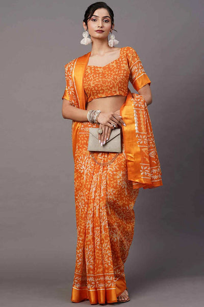 Rory Cotton Blend Mustard Printed One Minute Saree