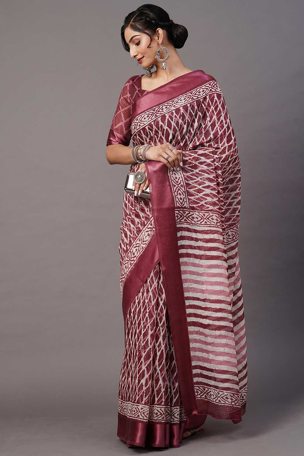 Riley Cotton Blend Magenta Printed One Minute Saree