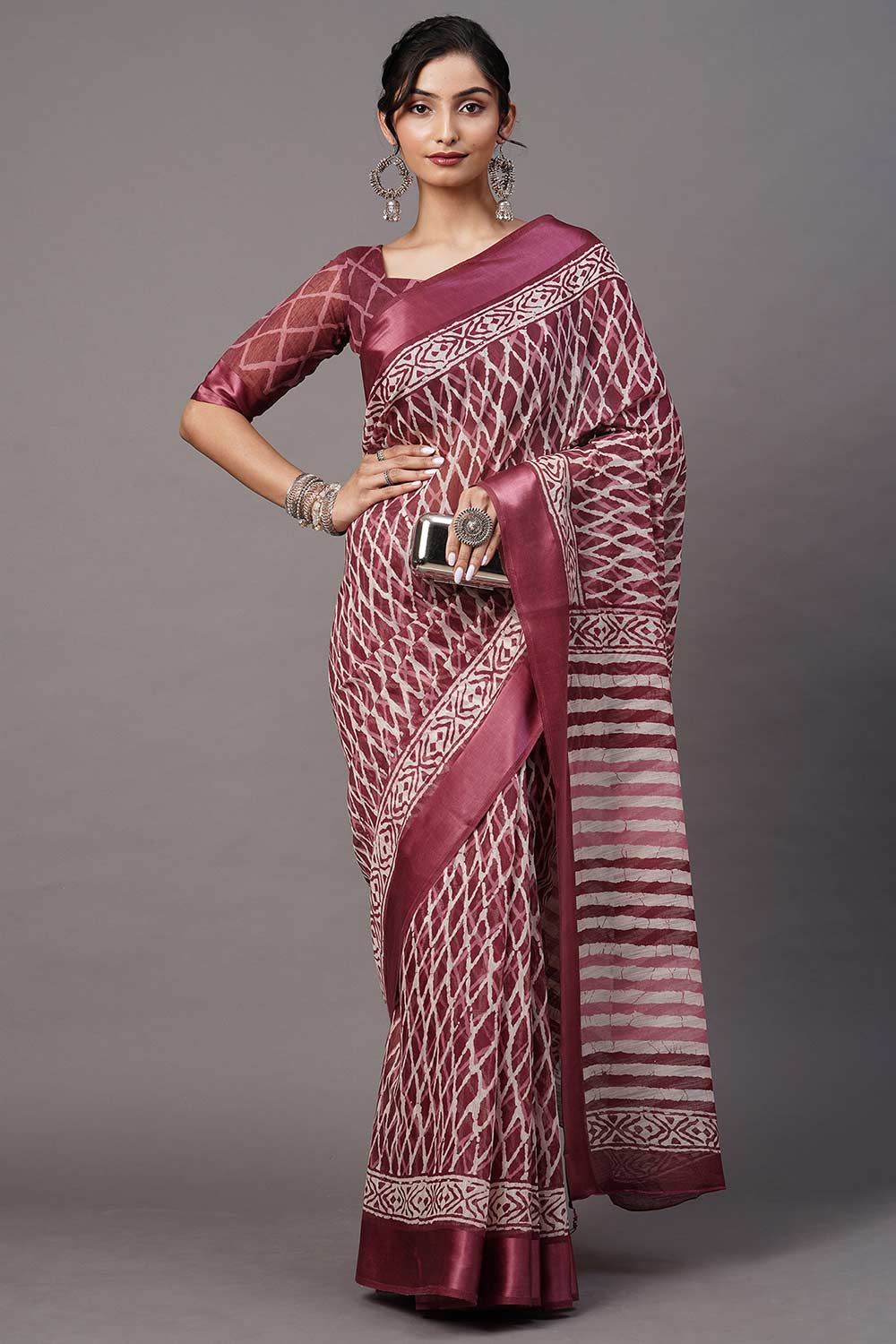 Riley Cotton Blend Magenta Printed One Minute Saree