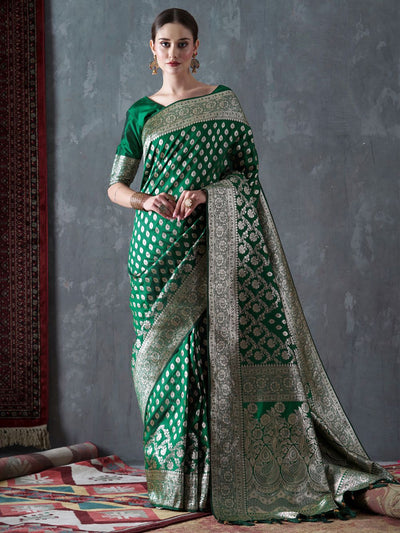 Angelina Green Silk Blend Kanjivaram One Minute Saree