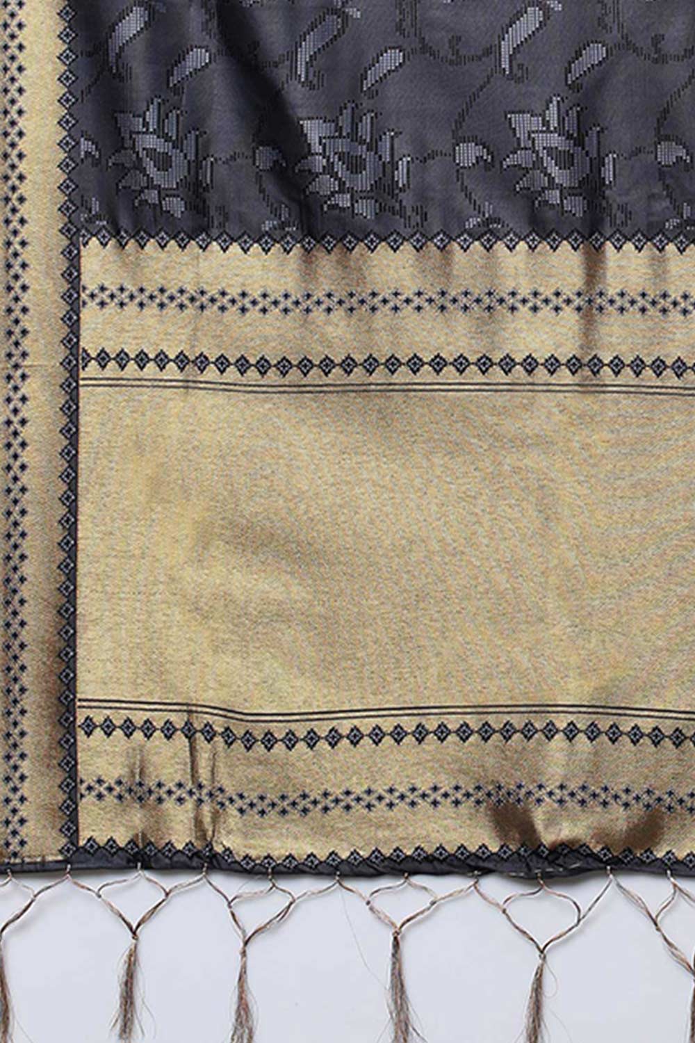 Mina Charcoal Grey Abstract Print Cotton Silk One Minute Saree