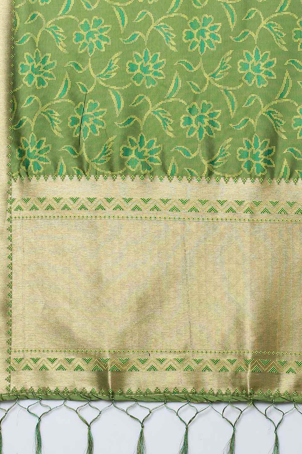 Ojas Olive Abstract Print Cotton Silk One Minute Saree