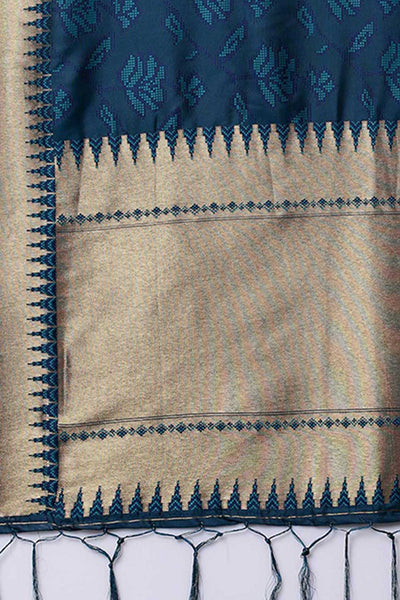 Trisha Teal blue Abstract Print Cotton Silk One Minute Saree
