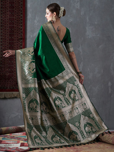 Gauri Royal Green Silk Blend Kanjivaram One Minute Saree