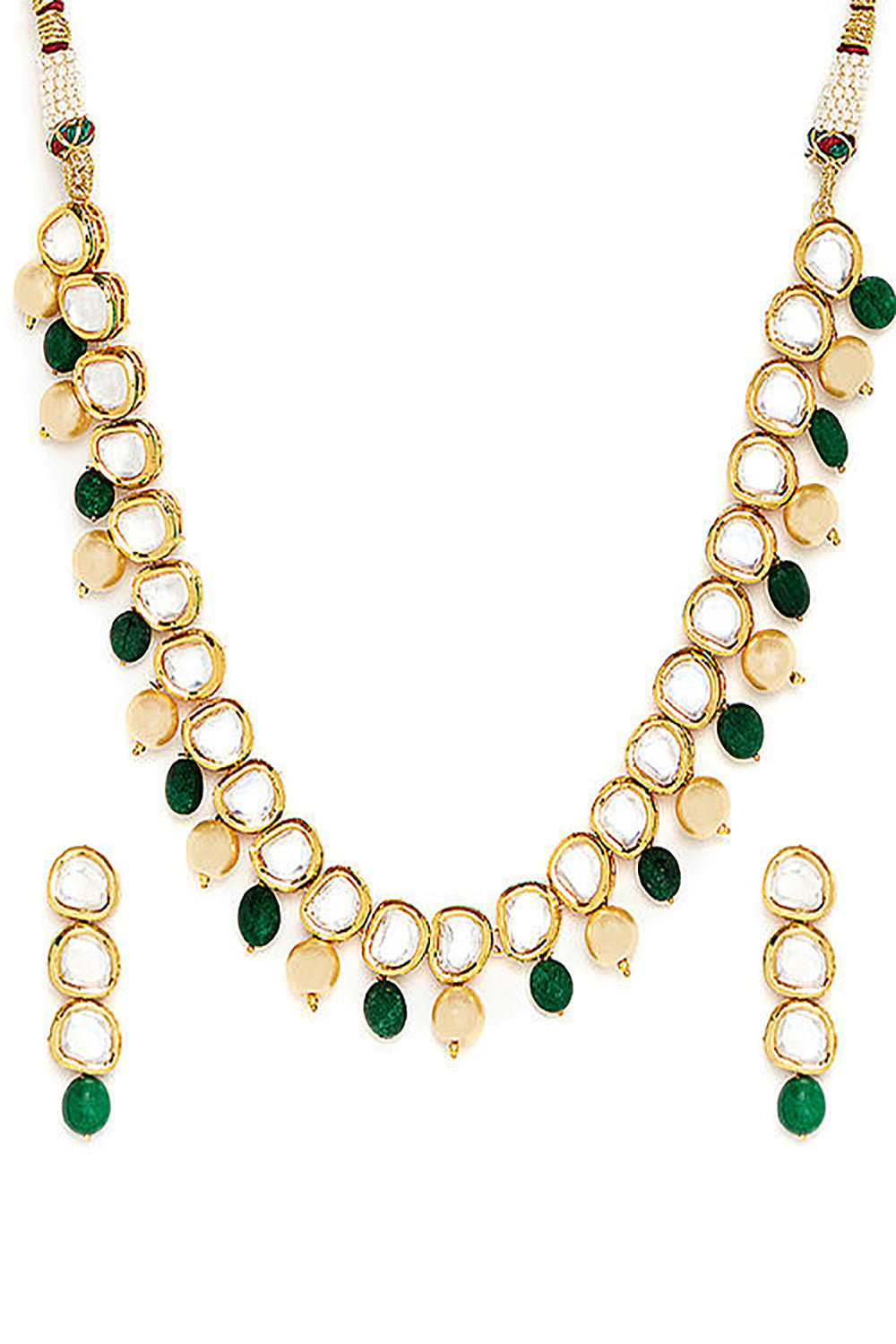Ayleen Kundan White & Green Gold Necklace and Earrings Set