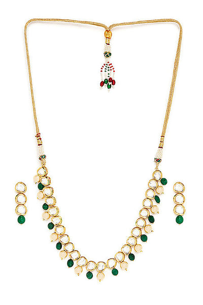 Ayleen Kundan White & Green Gold Necklace and Earrings Set