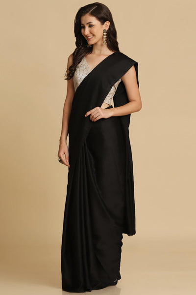 Buy Black Zari Woven Fancy Satin One Minute Saree Online - Zoom Out