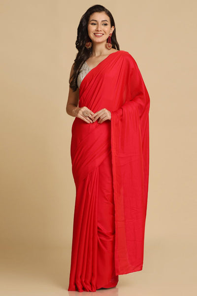 Buy Red Zari Woven Fancy Satin One Minute Saree Online - Zoom In