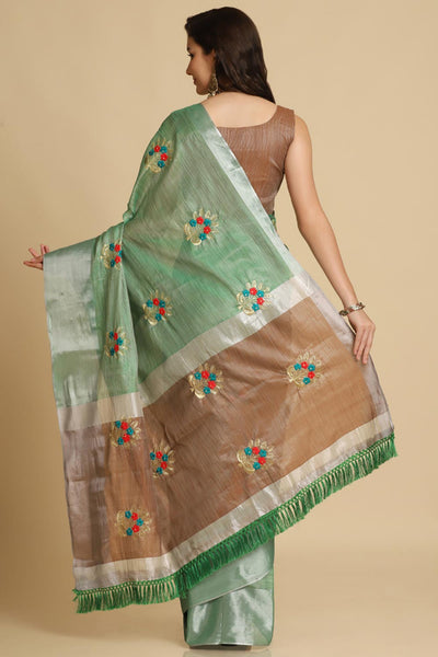 Buy Sea Green Resham Embroidery One Minute Saree Online - Zoom In
