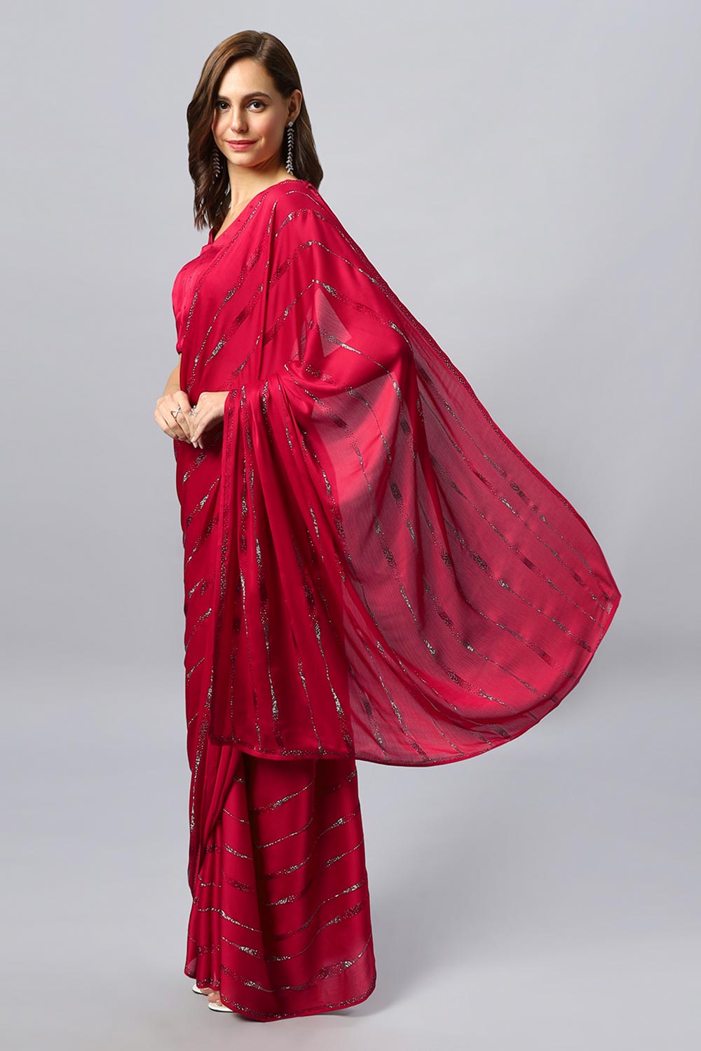 Alice Red Satin Silk Solid Ready to Wear One Minute Saree