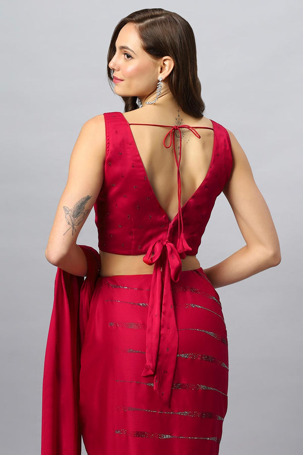 Alice Luxe Red Swarovski Satin Silk One Minute Saree