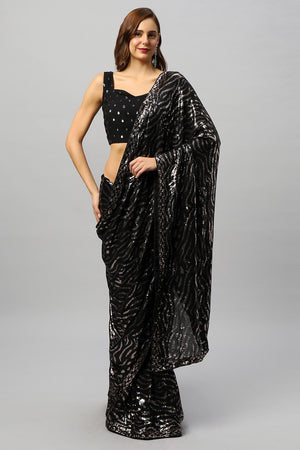 Mila Luxe Black & Rose Gold Sequin One Minute Saree