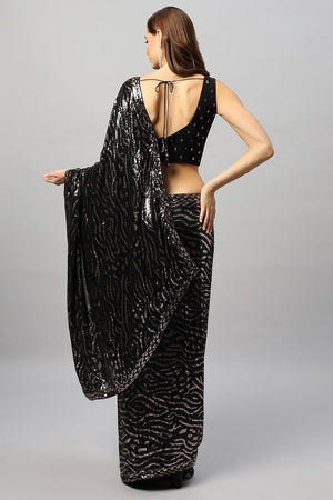 Mila Luxe Black & Rose Gold Sequin One Minute Saree