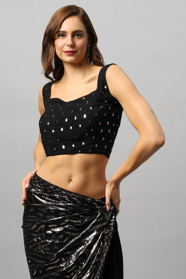 Mila Luxe Black & Rose Gold Sequin One Minute Saree