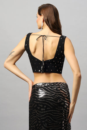 Mila Luxe Black & Rose Gold Sequin One Minute Saree