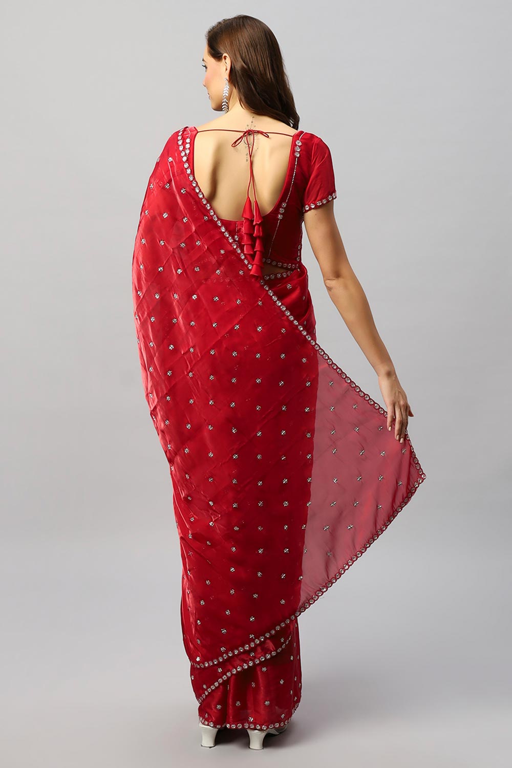 Amelia Luxe Red Tissue Silk With Stone Work One Minute Saree