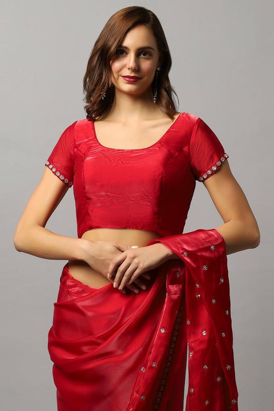 Amelia Luxe Red Tissue Silk With Stone Work One Minute Saree