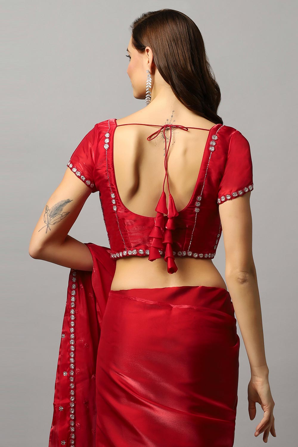 Amelia Luxe Red Tissue Silk With Stone Work One Minute Saree