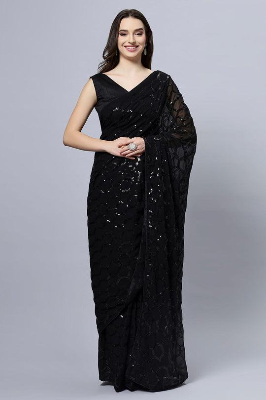 Anna Black Faux Georgette Sequins One Minute Saree