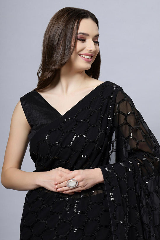 Anna Black Faux Georgette Sequins One Minute Saree